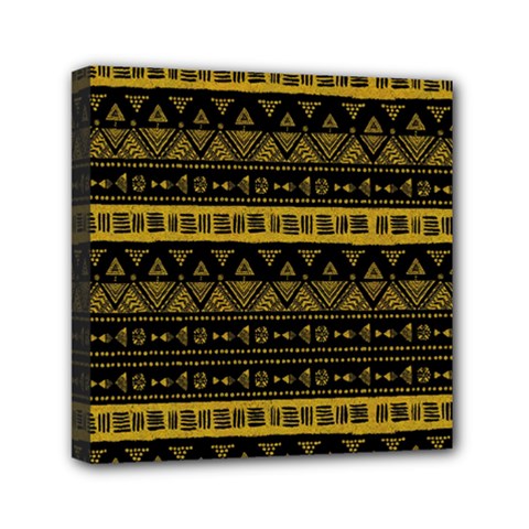 Native American Ornaments Watercolor Pattern Black Gold Mini Canvas 6  X 6  (stretched) by EDDArt