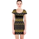 Native American Ornaments Watercolor Pattern Black Gold Short Sleeve Bodycon Dress View1