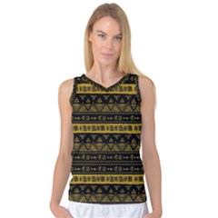 Native American Ornaments Watercolor Pattern Black Gold Women s Basketball Tank Top by EDDArt