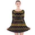 Native American Ornaments Watercolor Pattern Black Gold Long Sleeve Velvet Skater Dress View1