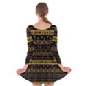 Native American Ornaments Watercolor Pattern Black Gold Long Sleeve Velvet Skater Dress View2