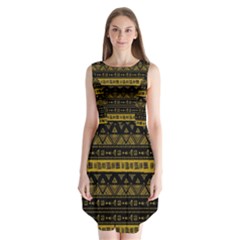 Native American Ornaments Watercolor Pattern Black Gold Sleeveless Chiffon Dress   by EDDArt