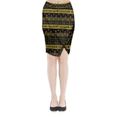 Native American Ornaments Watercolor Pattern Black Gold Midi Wrap Pencil Skirt by EDDArt