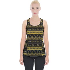 Native American Ornaments Watercolor Pattern Black Gold Piece Up Tank Top by EDDArt