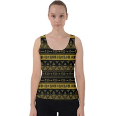 Native American Ornaments Watercolor Pattern Black Gold Velvet Tank Top by EDDArt