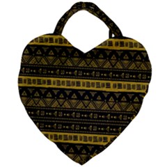 Native American Ornaments Watercolor Pattern Black Gold Giant Heart Shaped Tote by EDDArt