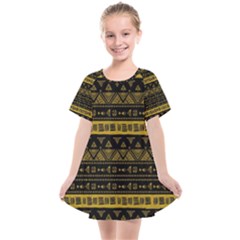 Native American Ornaments Watercolor Pattern Black Gold Kids  Smock Dress by EDDArt