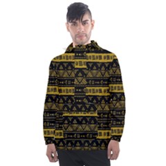 Native American Ornaments Watercolor Pattern Black Gold Men s Front Pocket Pullover Windbreaker by EDDArt