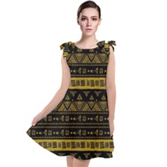 Native American Ornaments Watercolor Pattern Black Gold Tie Up Tunic Dress by EDDArt