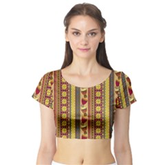 Traditional Africa Border Wallpaper Pattern Colored 4 Short Sleeve Crop Top by EDDArt