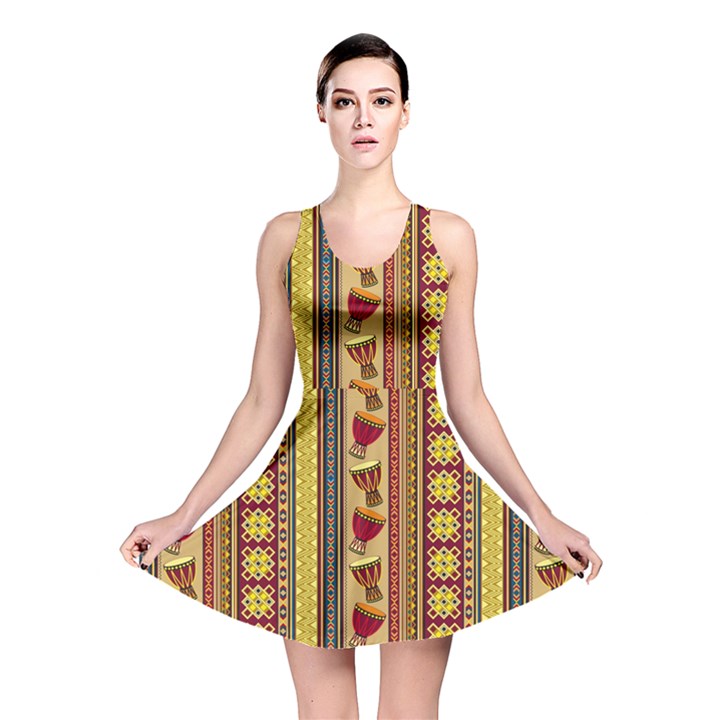 Traditional Africa Border Wallpaper Pattern Colored 4 Reversible Skater Dress