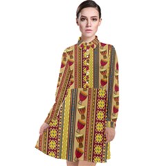 Traditional Africa Border Wallpaper Pattern Colored 4 Long Sleeve Chiffon Shirt Dress by EDDArt