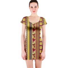 Traditional Africa Border Wallpaper Pattern Colored 4 Short Sleeve Bodycon Dress by EDDArt