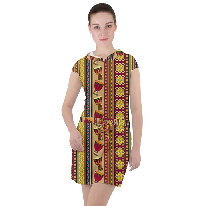 Traditional Africa Border Wallpaper Pattern Colored 4 Drawstring Hooded Dress