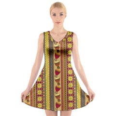 Traditional Africa Border Wallpaper Pattern Colored 4 V-neck Sleeveless Dress by EDDArt