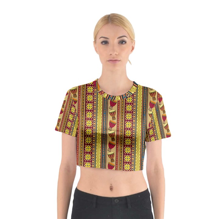 Traditional Africa Border Wallpaper Pattern Colored 4 Cotton Crop Top