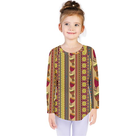 Traditional Africa Border Wallpaper Pattern Colored 4 Kids  Long Sleeve Tee by EDDArt