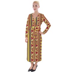 Traditional Africa Border Wallpaper Pattern Colored 4 Velvet Maxi Wrap Dress by EDDArt