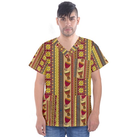 Traditional Africa Border Wallpaper Pattern Colored 4 Men s V-neck Scrub Top by EDDArt