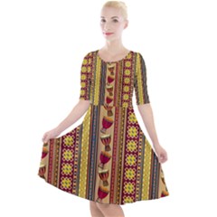 Traditional Africa Border Wallpaper Pattern Colored 4 Quarter Sleeve A-line Dress by EDDArt