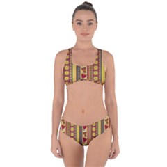 Traditional Africa Border Wallpaper Pattern Colored 4 Criss Cross Bikini Set by EDDArt