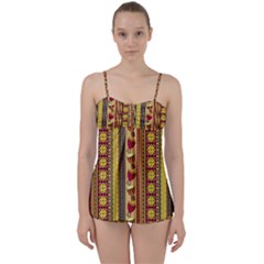 Traditional Africa Border Wallpaper Pattern Colored 4 Babydoll Tankini Set by EDDArt