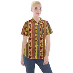 Traditional Africa Border Wallpaper Pattern Colored 4 Women s Short Sleeve Pocket Shirt