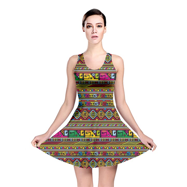 Traditional Africa Border Wallpaper Pattern Colored Reversible Skater Dress