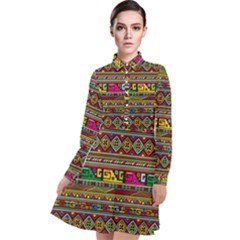 Traditional Africa Border Wallpaper Pattern Colored Long Sleeve Chiffon Shirt Dress by EDDArt