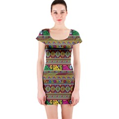 Traditional Africa Border Wallpaper Pattern Colored Short Sleeve Bodycon Dress by EDDArt