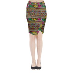 Traditional Africa Border Wallpaper Pattern Colored Midi Wrap Pencil Skirt by EDDArt