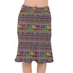 Traditional Africa Border Wallpaper Pattern Colored Short Mermaid Skirt by EDDArt