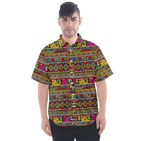 Traditional Africa Border Wallpaper Pattern Colored Men s Short Sleeve Shirt by EDDArt