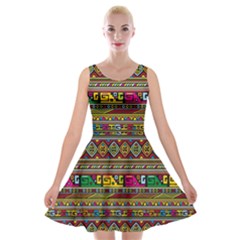 Traditional Africa Border Wallpaper Pattern Colored Velvet Skater Dress by EDDArt