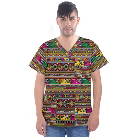 Traditional Africa Border Wallpaper Pattern Colored Men s V-neck Scrub Top by EDDArt