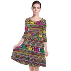 Traditional Africa Border Wallpaper Pattern Colored Quarter Sleeve Waist Band Dress by EDDArt