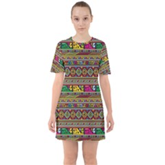 Traditional Africa Border Wallpaper Pattern Colored Sixties Short Sleeve Mini Dress by EDDArt