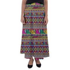 Traditional Africa Border Wallpaper Pattern Colored Flared Maxi Skirt by EDDArt