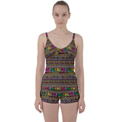 Traditional Africa Border Wallpaper Pattern Colored Tie Front Two Piece Tankini by EDDArt