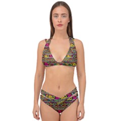 Traditional Africa Border Wallpaper Pattern Colored Double Strap Halter Bikini Set by EDDArt