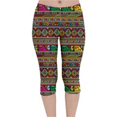 Traditional Africa Border Wallpaper Pattern Colored Velvet Capri Leggings  by EDDArt