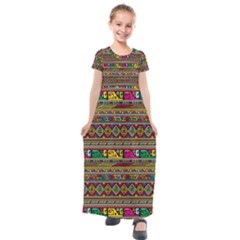 Traditional Africa Border Wallpaper Pattern Colored Kids  Short Sleeve Maxi Dress by EDDArt