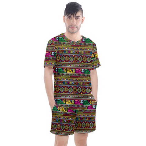 Traditional Africa Border Wallpaper Pattern Colored Men s Mesh Tee And Shorts Set by EDDArt