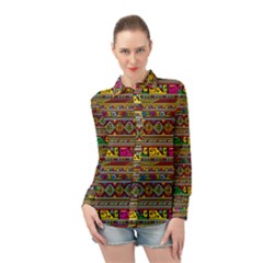 Traditional Africa Border Wallpaper Pattern Colored Long Sleeve Chiffon Shirt