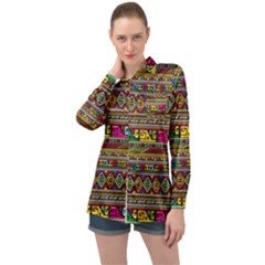 Traditional Africa Border Wallpaper Pattern Colored Long Sleeve Satin Shirt