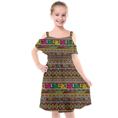 Traditional Africa Border Wallpaper Pattern Colored Kids  Cut Out Shoulders Chiffon Dress by EDDArt