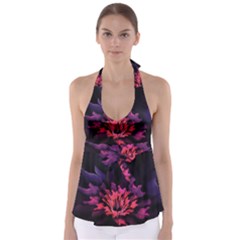 Floral Pink Fractal Painting Babydoll Tankini Top by Pakrebo