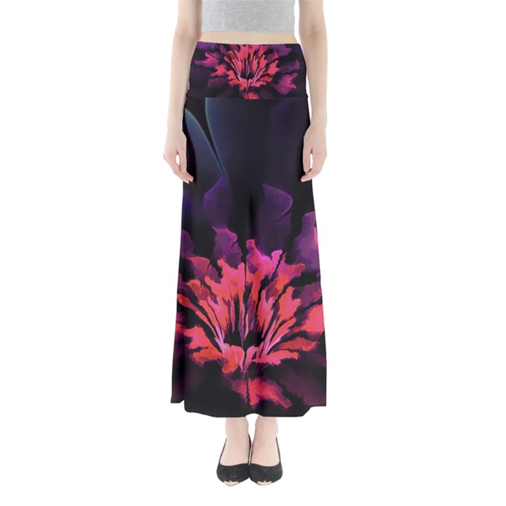 Floral Pink Fractal Painting Full Length Maxi Skirt