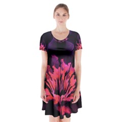 Floral Pink Fractal Painting Short Sleeve V-neck Flare Dress