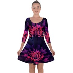 Floral Pink Fractal Painting Quarter Sleeve Skater Dress by Pakrebo